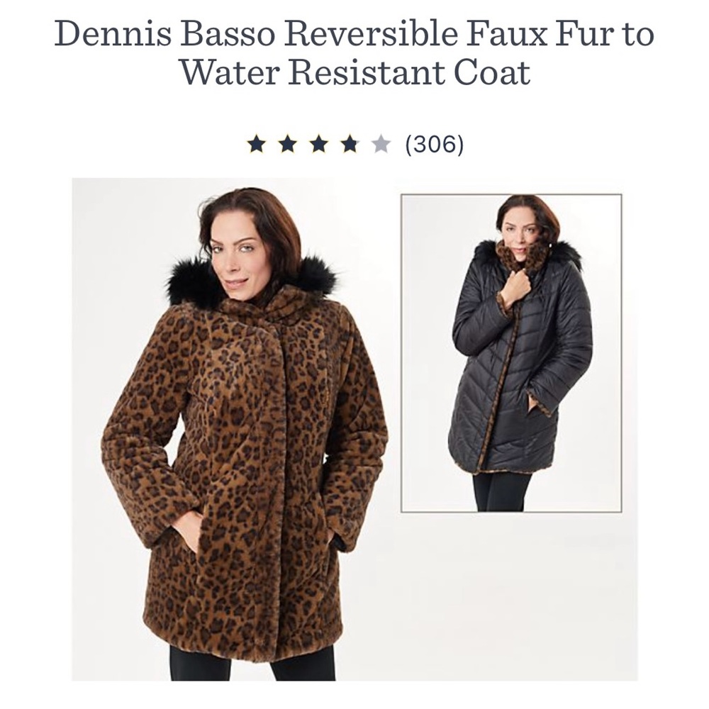 Dennis Basso Reversible faux fur  water resistant coat: Cheetah/Black Size 3X.